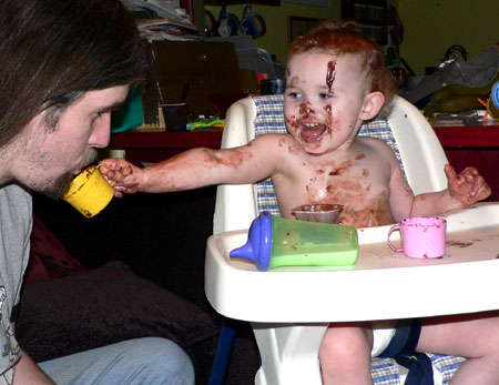 Sydney covered in chocolate pudding